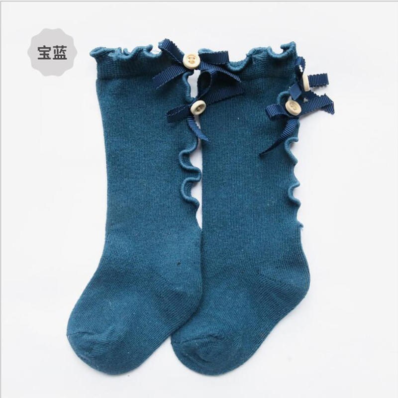 Engel baby baby meisjes kind sokken lint strik katoen zacht halve meisjes kniekous baby peuter prinses mooie kniekousen kinderen: Koningsblauw / 12m