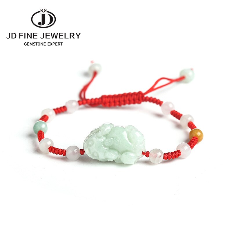 JD Glück rot Seil Armbänder Natürliche Jade Pixiu Gold Farbe Tibetischen Buddhistischen Knoten Einstellbare Charme Armbinde Für Frauen Männer 1 stücke