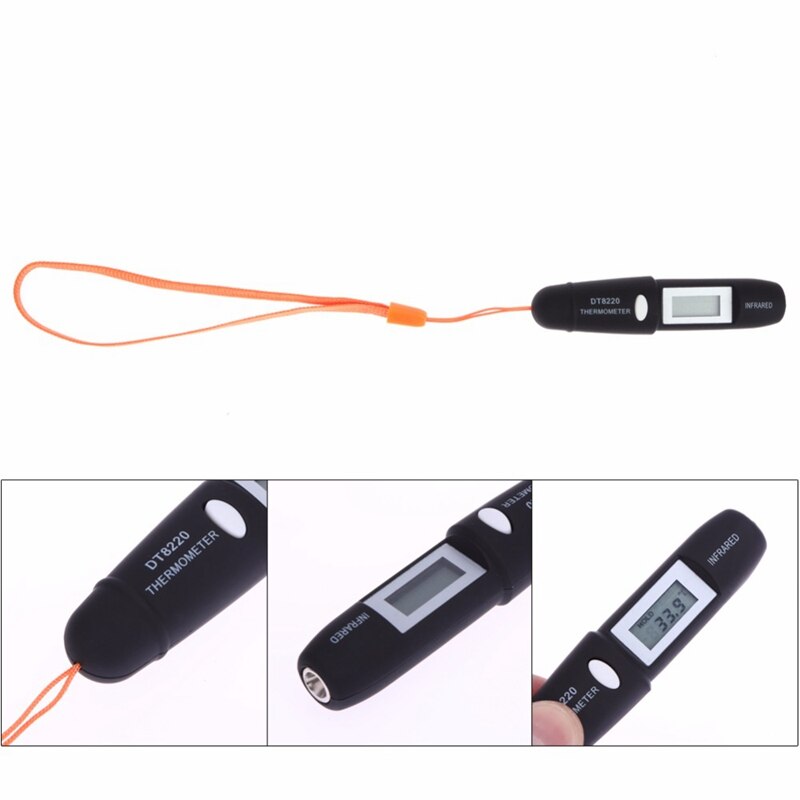 Mini termómetro infrarrojo sin contacto, medición de temperatura IR, pantalla Digital LCD, lápiz termómetro infrarrojo DT8220 negro