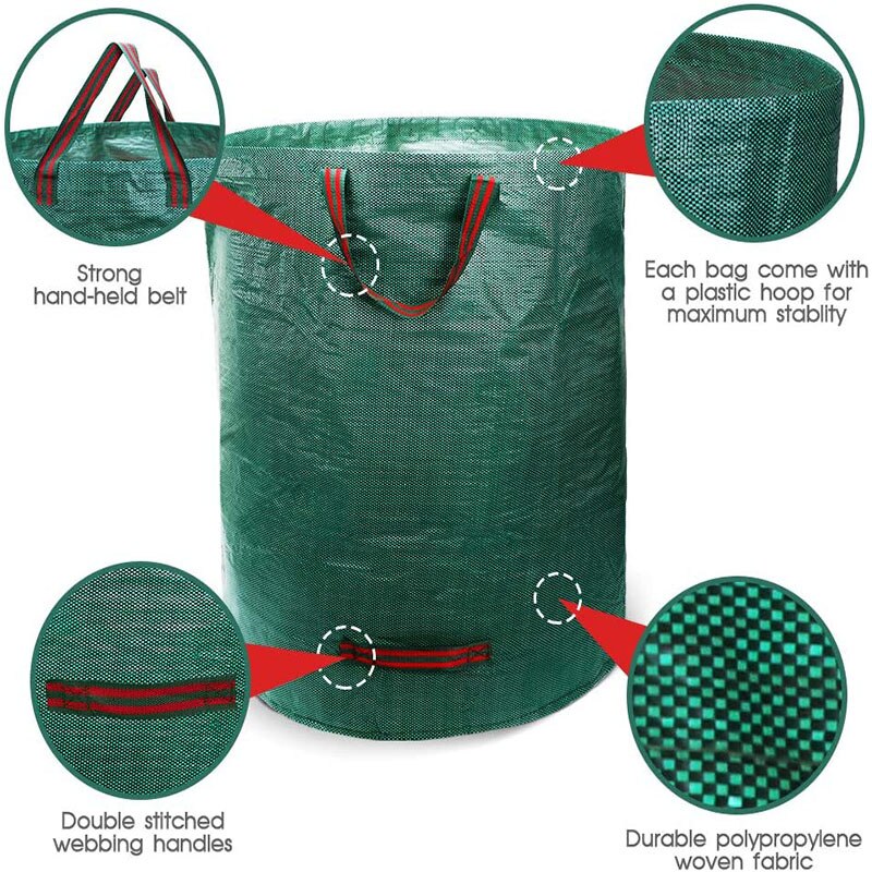 2 Pack Tuin Afvalzakken, Heavy Duty Tuin Yard Sacks, Waterdichte Herbruikbare Blad Zakken met Handvatten,32 Gallons
