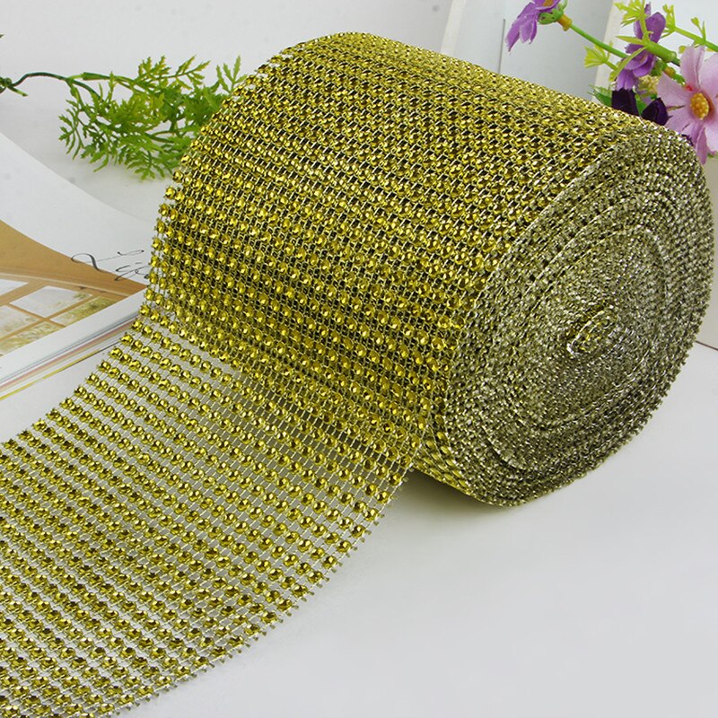 1 Roll 24 Rijen Goud Zilver Crystal Diamond Mesh Rhinestone Lint Voor Verjaardag Bruiloft Diy Decoratie Cake Wrap Crystal Tulle