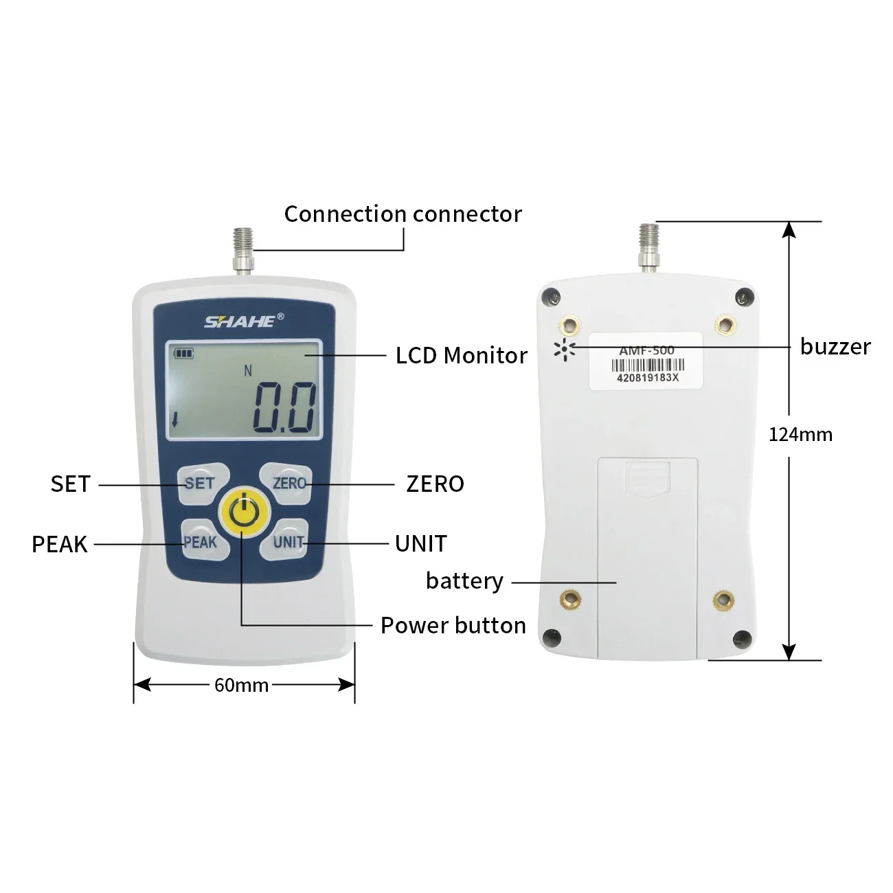 SHAHE Portable Digital Push Pull Force Gauge Force Test Equipment Dynamometer 1% High Accuracy AMF