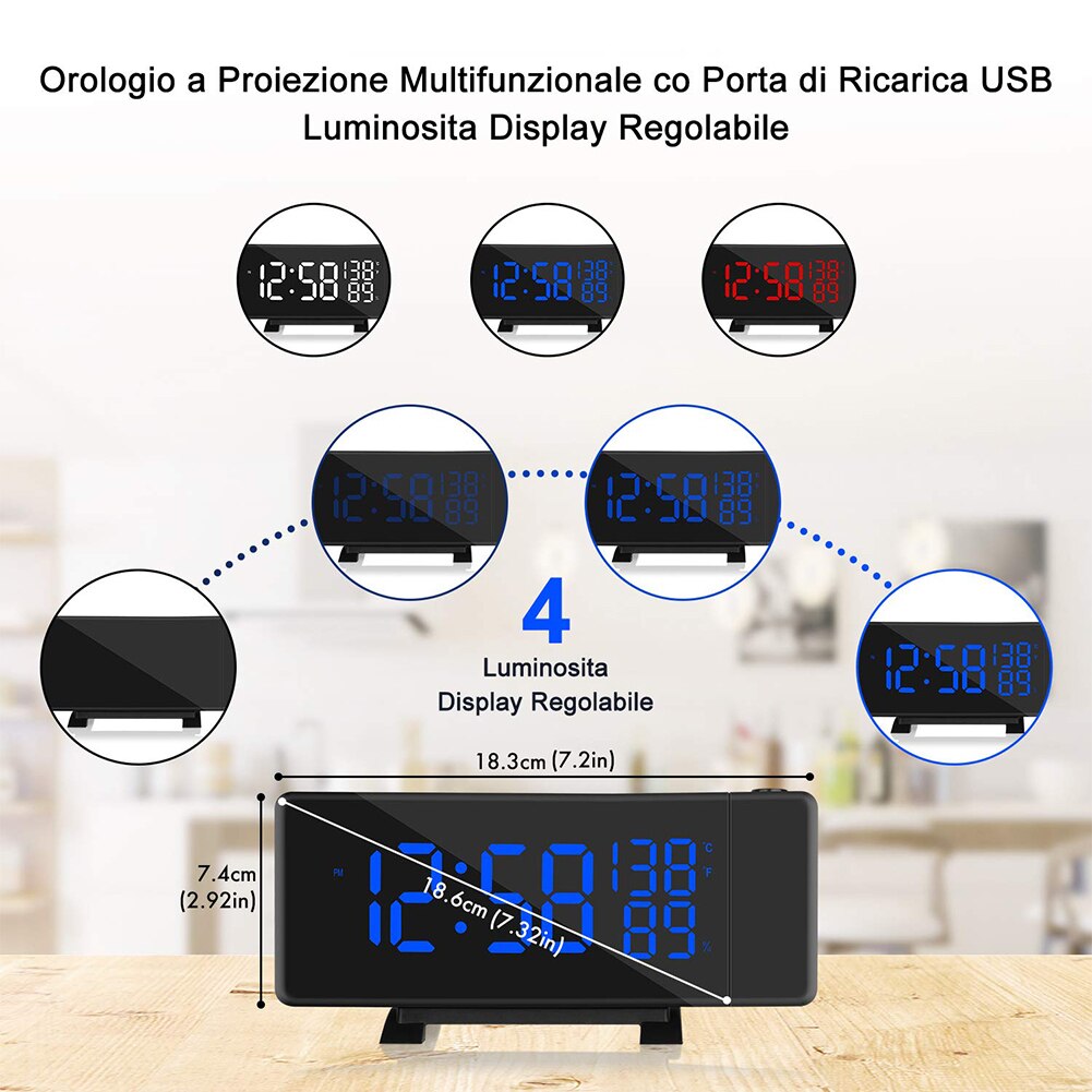 Dimmable FM Radios Desktop Digital Projection Temperature Display Snooze Function Sleep Timer Led USB Charging Alarm Clock