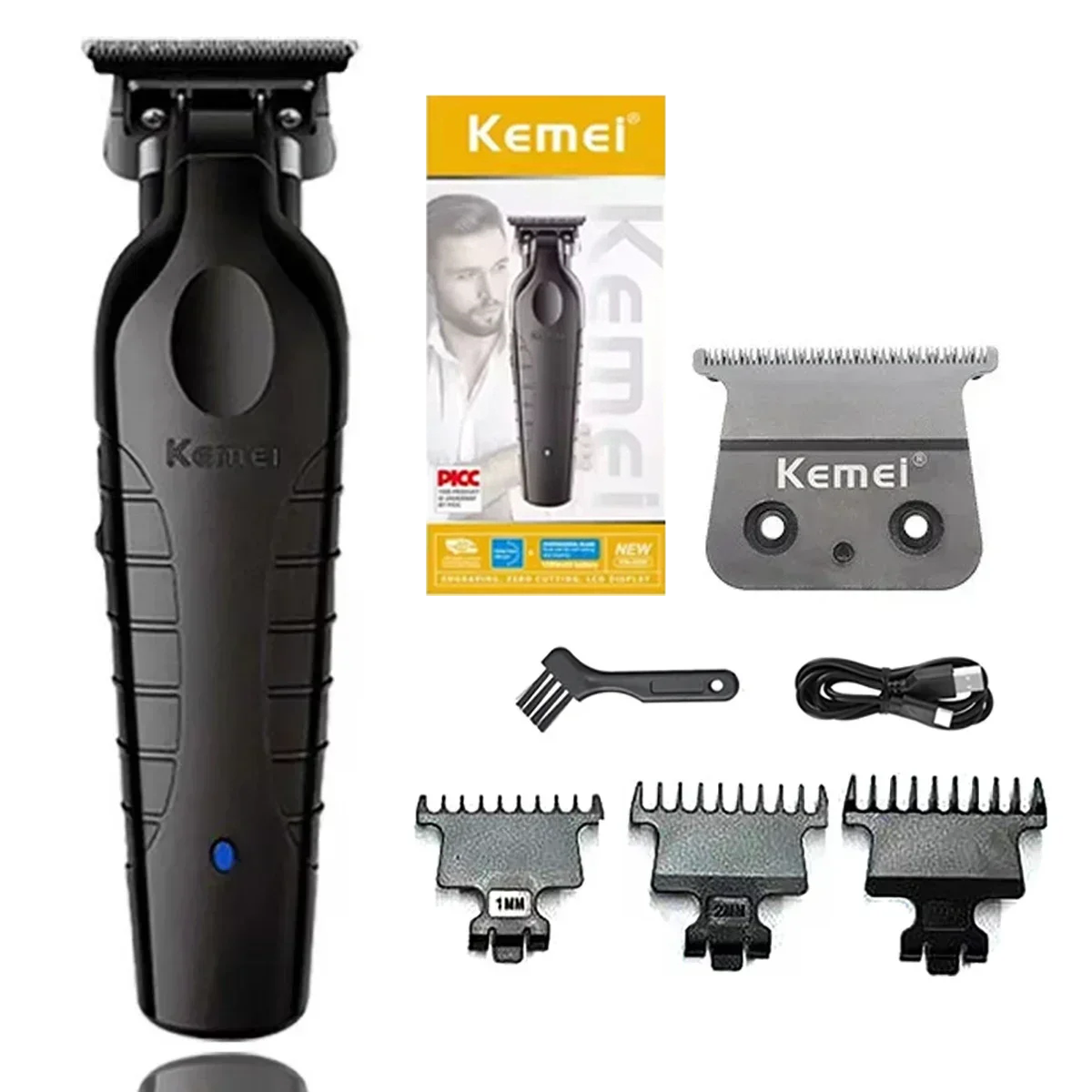 Kemei km -2299 barber trådløs hårtrimmer 0mm nul-gabbet udskæringsklipper detailer elektrisk finish-skæremaskine: Gul