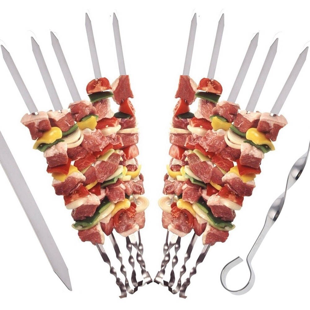 Brochettes De Barbecue - Inox - 55 Cm - Lot De 6 - Poignée En Bois