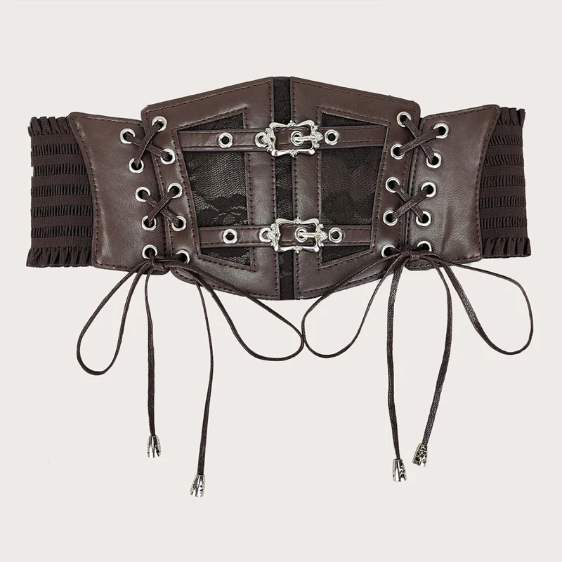Plus size elástico rendas espartilho cintos para mulheres ampla estiramento cummerbunds feminino goth punk vestido espartilho cinto grande cintura branca: Preto