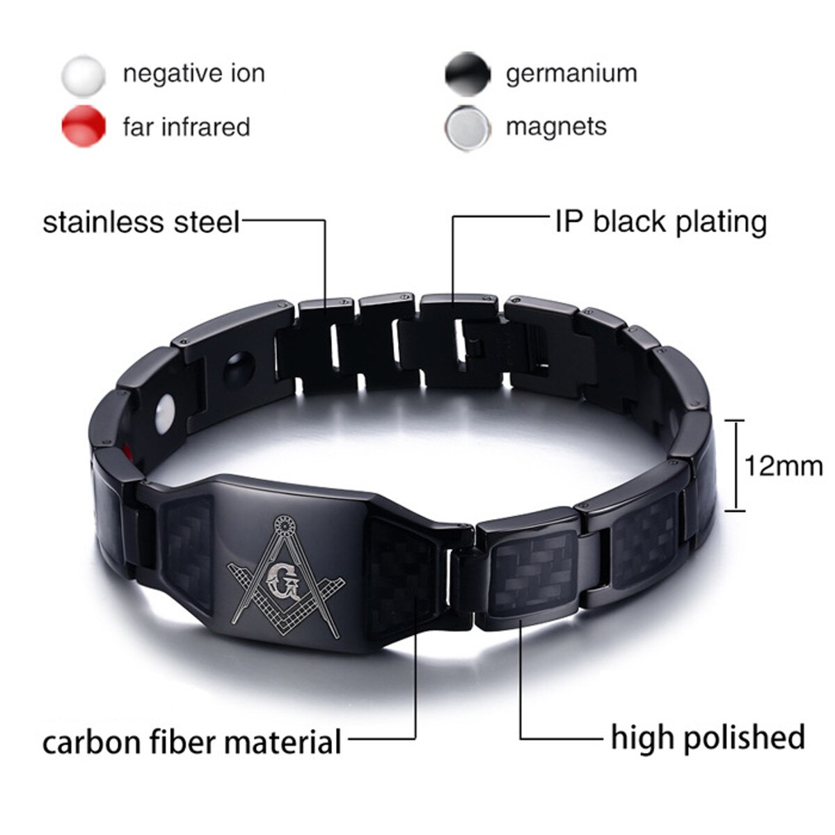 Black 4 in1 Men Steel Magnetic Therapy Healing Bracelet Bio Magnet Health Care Bangle Relieve Pain Anti Radiation Wristband