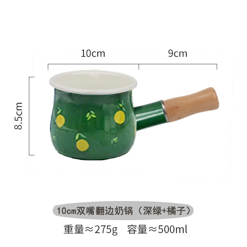 500ml Enamel Milk Pot With Wooden Handle Gas Stove Induction Cooke Baby Breakfast Milk Coffee Saucepan Cookware: E