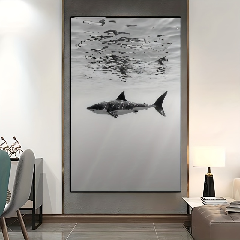 Pintura en lienzo moderna de tiburón ballena, carteles e impresiones de animales en blanco y negro, imagen de pared, 1 unidad, para sala de estar, decoración del hogar sin marco