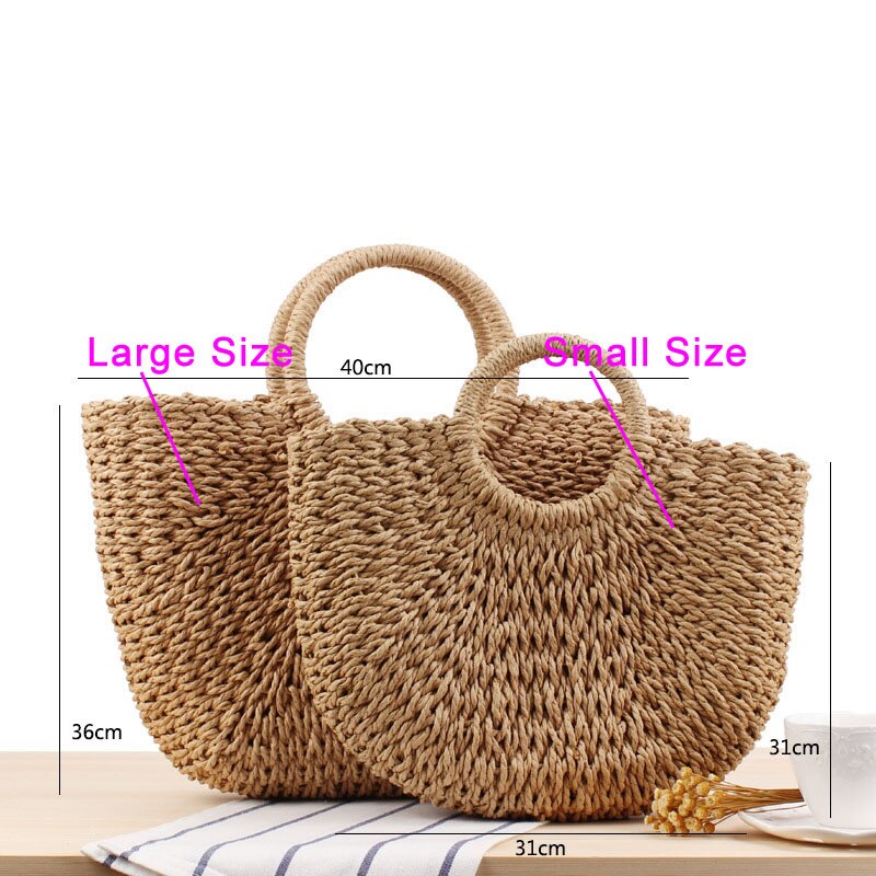 Estilo Bohemian praia shell saco bolsa de palha cor sólida simples lenço mão-tecido saco ocasional da praia do verão bolsa foto ZCY207