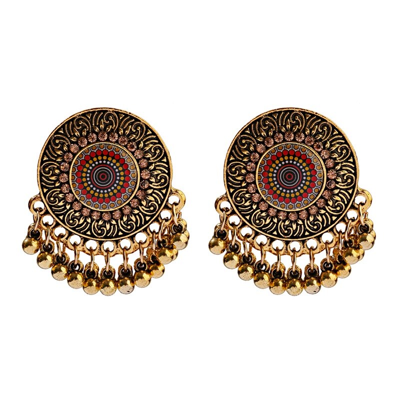 Vintage stop złota malowanie wisiorek kolczyki dla kobiet Orecchini Retro etniczne turecki cygański indyjski Tassel Tribal biżuteria: Style 2