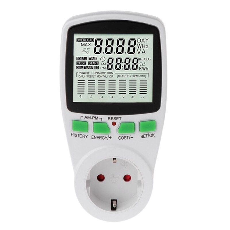 Stroomverbruik energieverbruik wattmeter elektriciteitsverbruik monitor stopcontact nauwkeurige eu-stekker