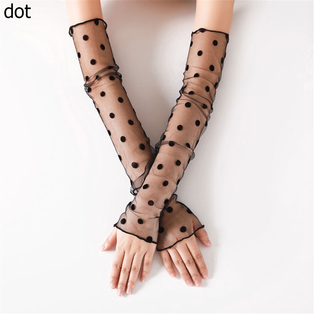 Gants longs en dentelle sans doigts pour femmes, manchons de Protection solaire, maille en dentelle, fins pour cyclisme, mancherons pour les bras de conduite,: dot