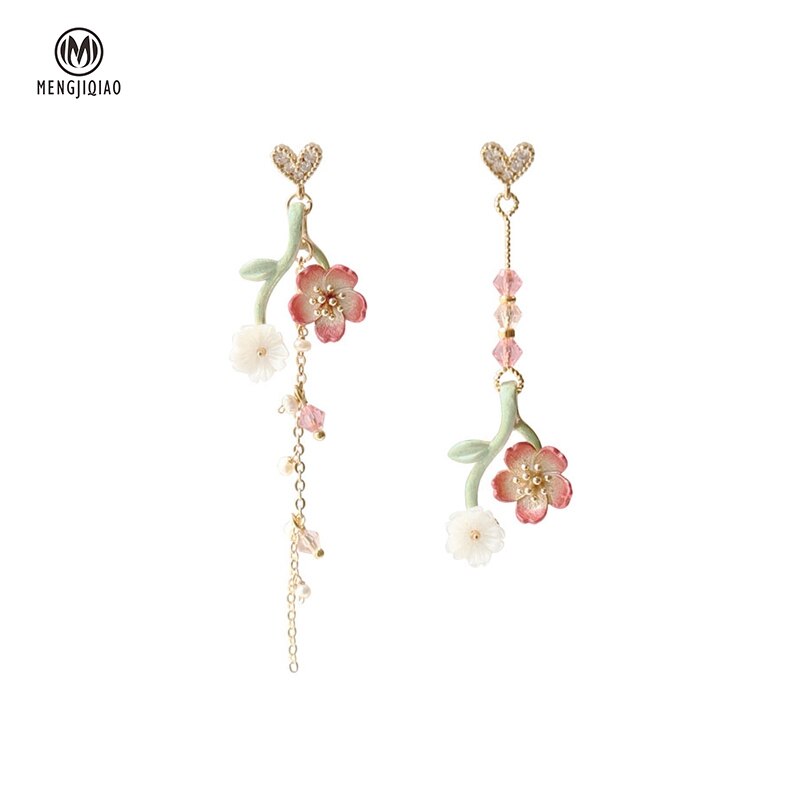 Mengjiqiao koreansk vintage metal pink blomst lang dingle øreringe til kvinder piger brincos temperament pendientes mujer smykker