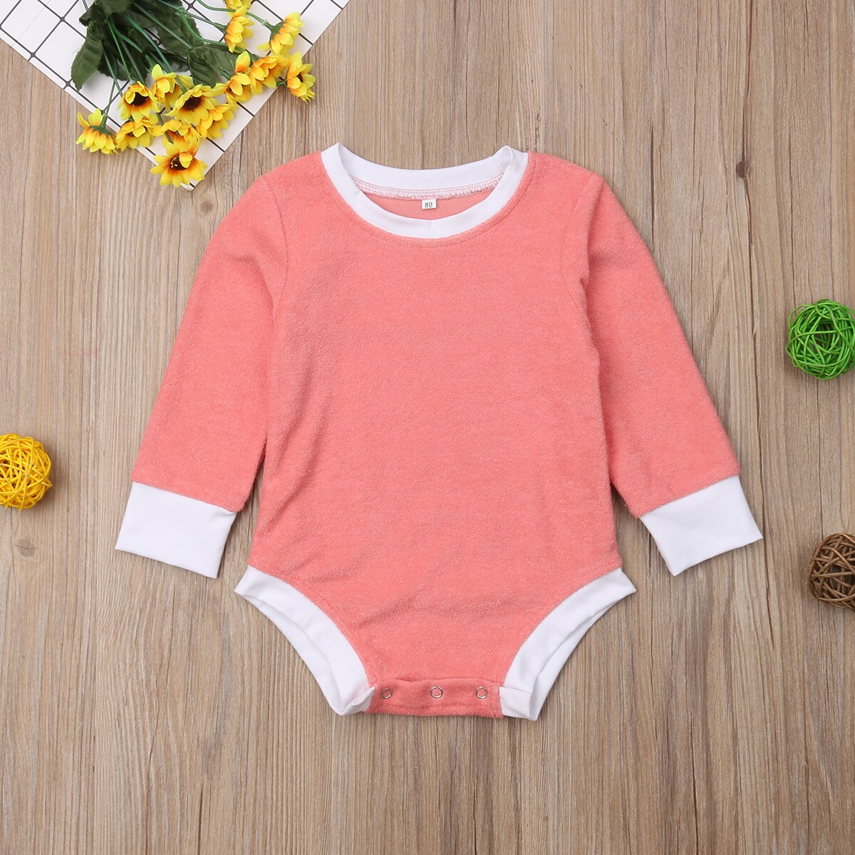 Brand 0-18M Infant Baby Girl Boy Autumn Casual Bodysuits Long Sleeve Solid Jumpsuits Patchwork Cotton Clothes 2 Colors