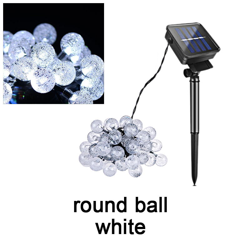 Udendørs solar havelys led plænelampe led string fe lys havelandskab belysning bryllupsfest juleindretning: Kugle hvid / 7m 50 lysdioder