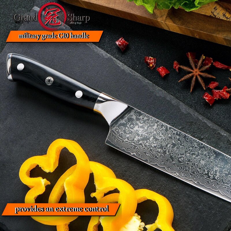 Grandsharp 9.5 Inch Damascus Chef Knife 67 Layers VG10 Steel Japanese Damascus Kitchen Knife Japanese Vegetables Slicing Tools