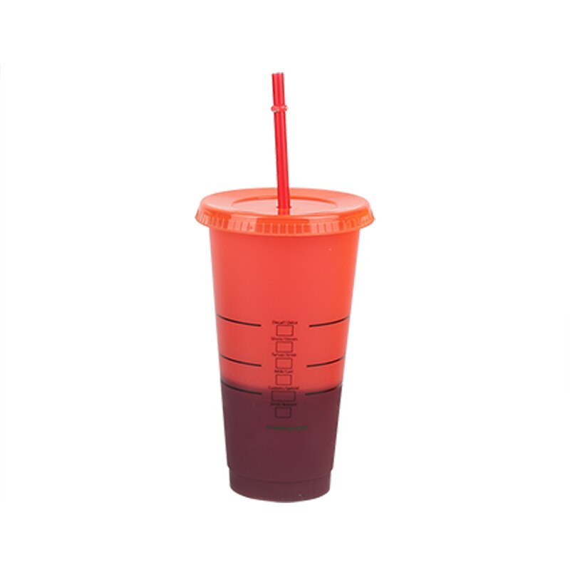 Tasse de paille réutilisable pour jus de café, tasse à couleur changeante, gobelets froids, fond en plastique, pour l'extérieur, Portable,: Red to purple