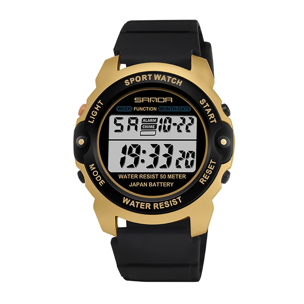 Sanda Fashionble Horloge Luxe Mannen Horloges Multifunctionele Digitale Waterdichte Elektronische Horloges Casual Outdoor Mannen Polshorloge: black gold