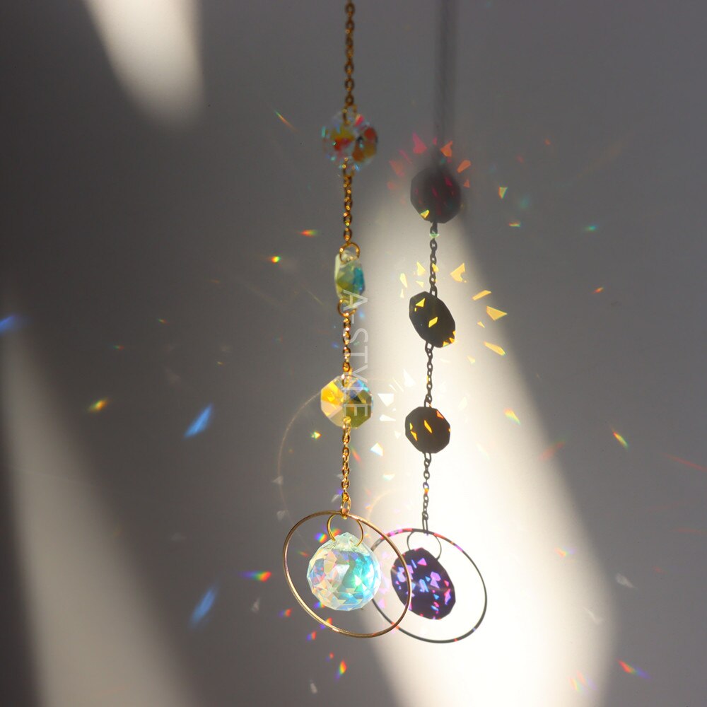 Handmade Sun Catcher - Fairy on The Moon Geometric sun suncatcher gold plated rainbow Maker | Window Hanging