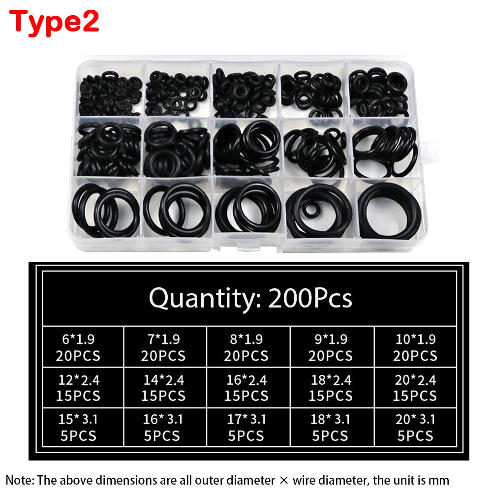 200Pcs O-ring Rubber Gaskets Seal Ring Set Nitrile Rubber High Pressure O-Rings NBR Sealing Elastic Band O Rubber Rings Set