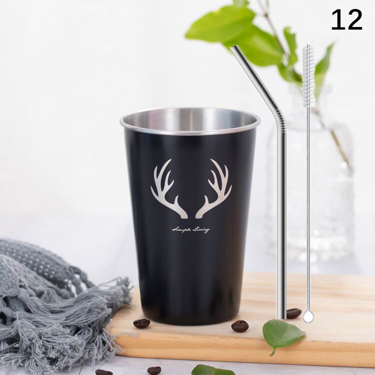Ruostumaton teräs kahvimuki kannella olki kirje matka retkeily tee maito mehu kupit kotitoimisto olutkuppi 1pc: 12