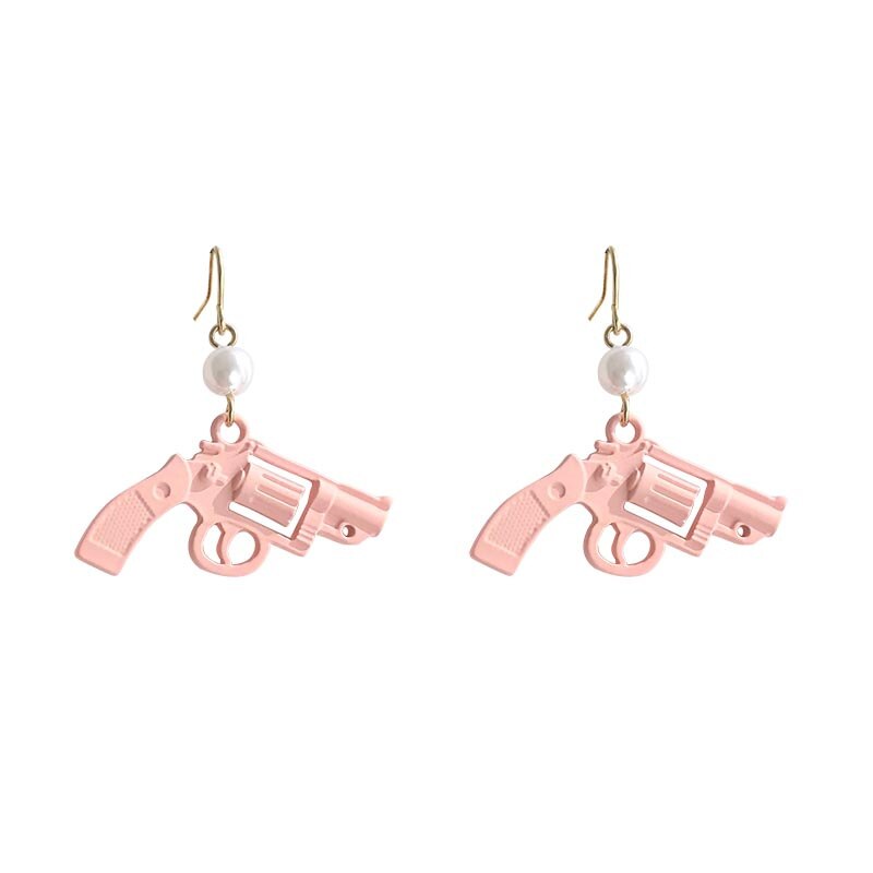 Bonito engraçado divertido pequena arma de metal vintage brincos design nicho rosa doce brinco para jóias femininas