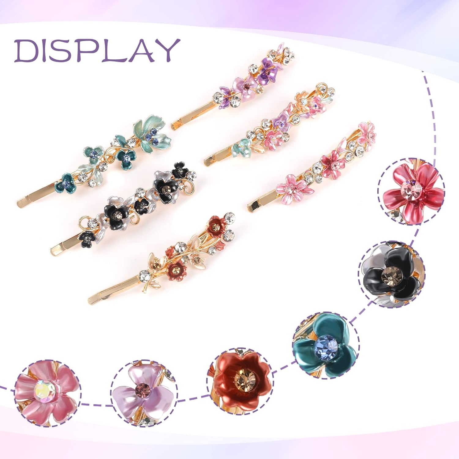 Pince à cheveux Vintage en forme de fleur en strass, Barrettes colorées en métal Floral et cristal pour fête, queue de cheval, accessoires pour femmes et filles