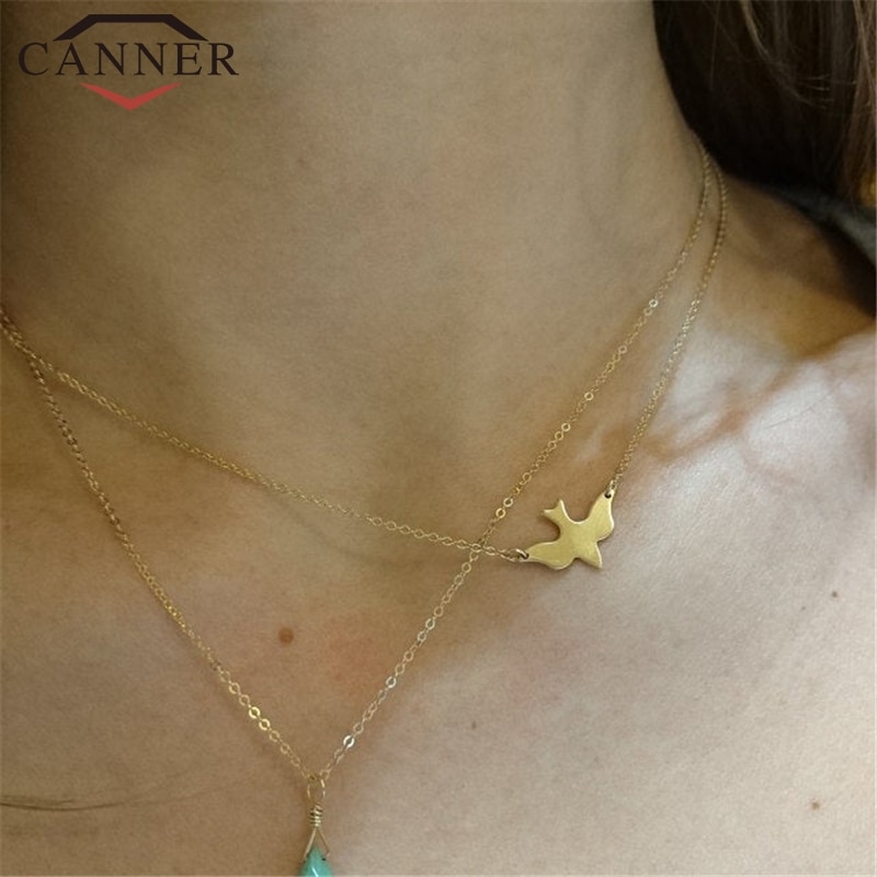 925 Sterling Silver Peace Pigeon Choker Necklace for Women Simple Gold Free bird Necklace Clavicle Chains Women Jewelry