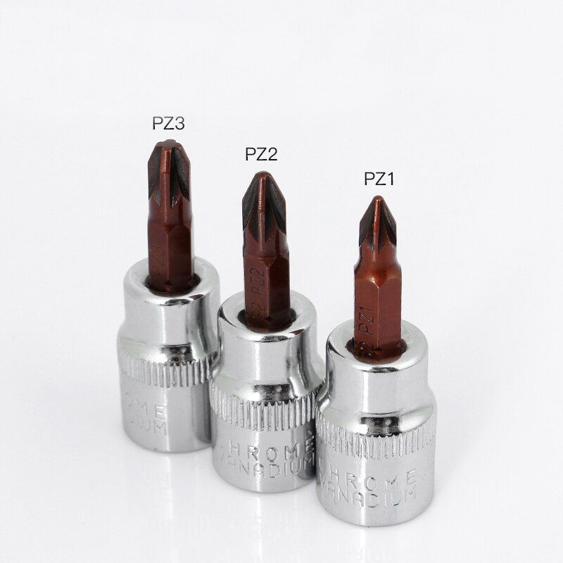 1Pcs 1/4",3/8" Square Drive Pozi Socket Bits PZ1 PZ2 PZ3 Screwdriver Bit Home Auto Repair Hand Tools with Spanner Ratchet