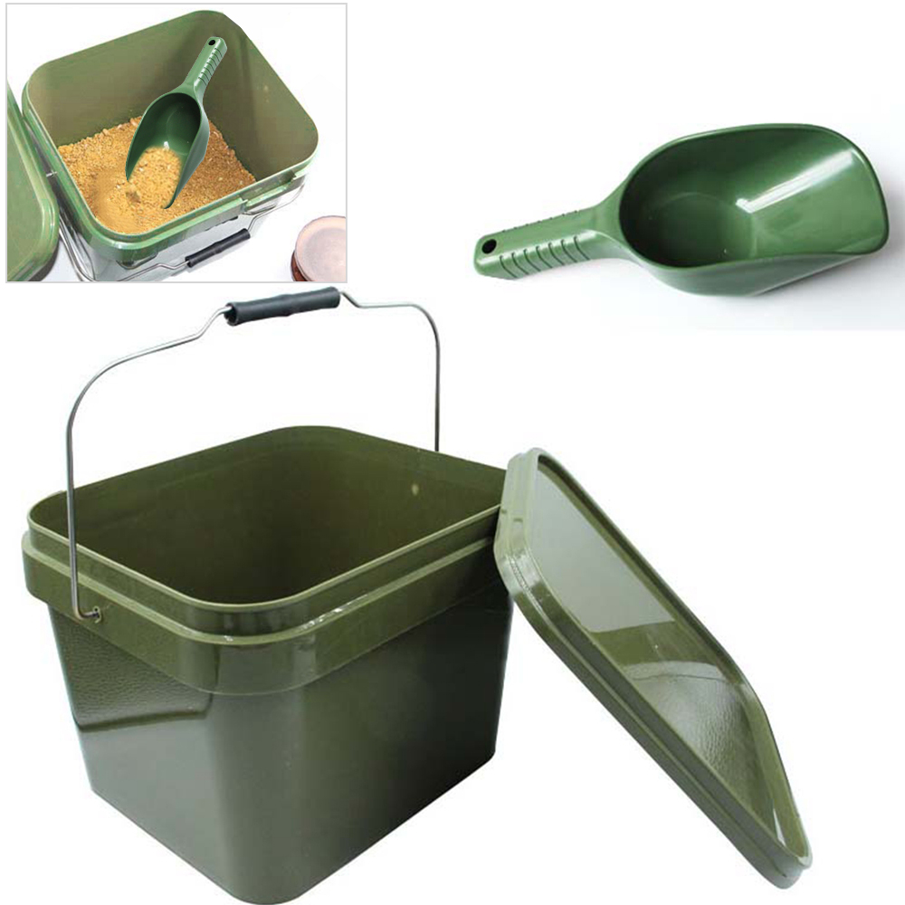 Carp Fishing Baiting Bucket With Spoon Set For Spod Particles Boilies Pellets Coarse Fishing Pellets Bait Mix Tools Throw Pesca