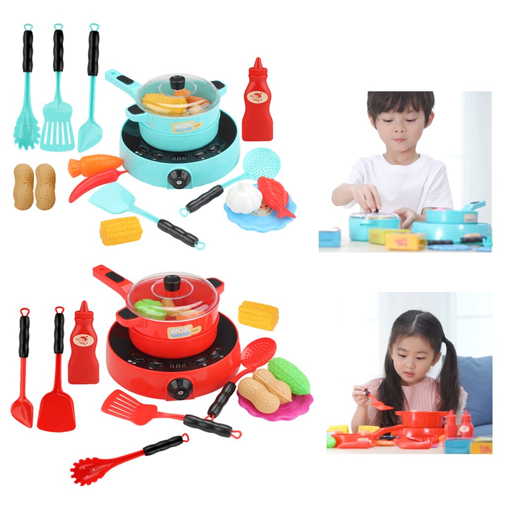 24PCs Pots And Induction Cooker Food for Kids Play Kitchen Accessories