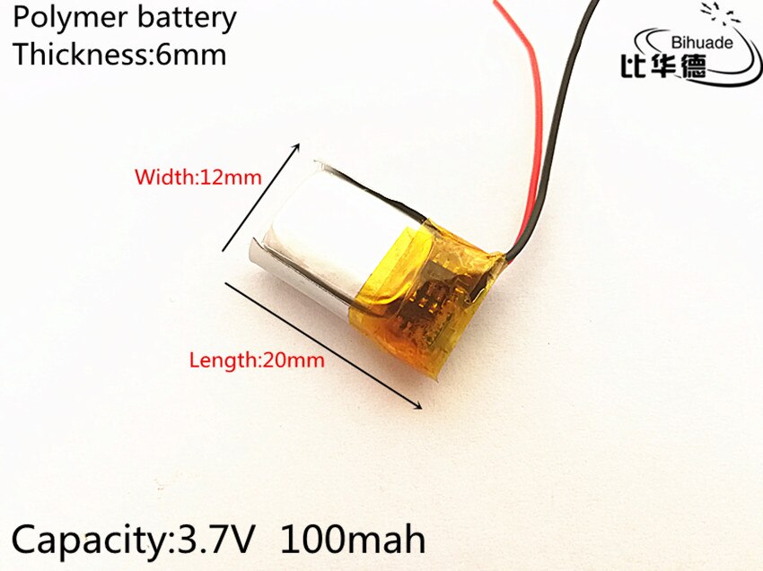 3.7V 100mAh 601220 Lithium Polymer Li-Po li ion Re... – Grandado