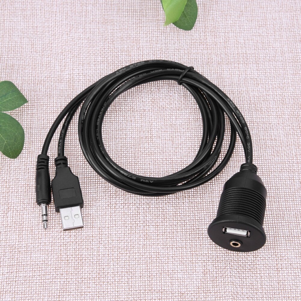 1 Juego de Cable de extensión para el salpicadero del coche Motor USB 2,0 3,5mm M/F Cable de extensión de plomo AUX 1M negro para el coche