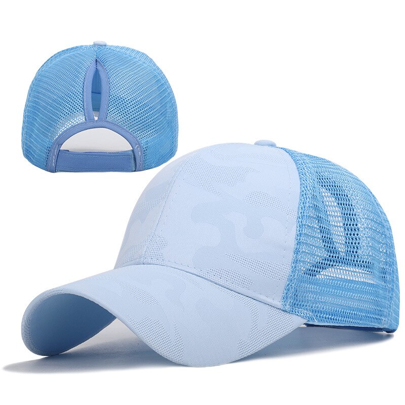 Sommer kvinder baseball kasket camouflage afslappet hestehale snapback hat mesh kvindelig justerbar hip hop kasket: Blå