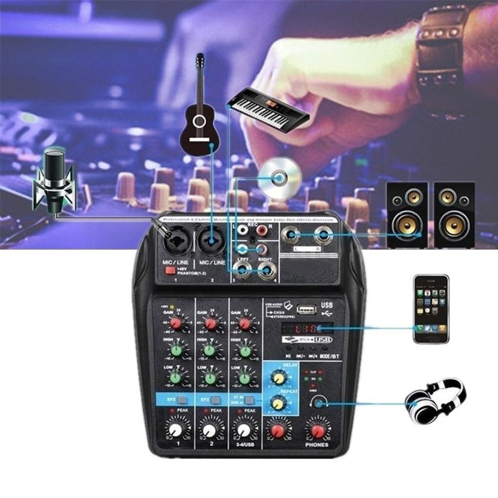 Profession Mixing Console USB Port Powered Mini Bluetooth 4 Channel Stage Performance Live Action Audio Mixer