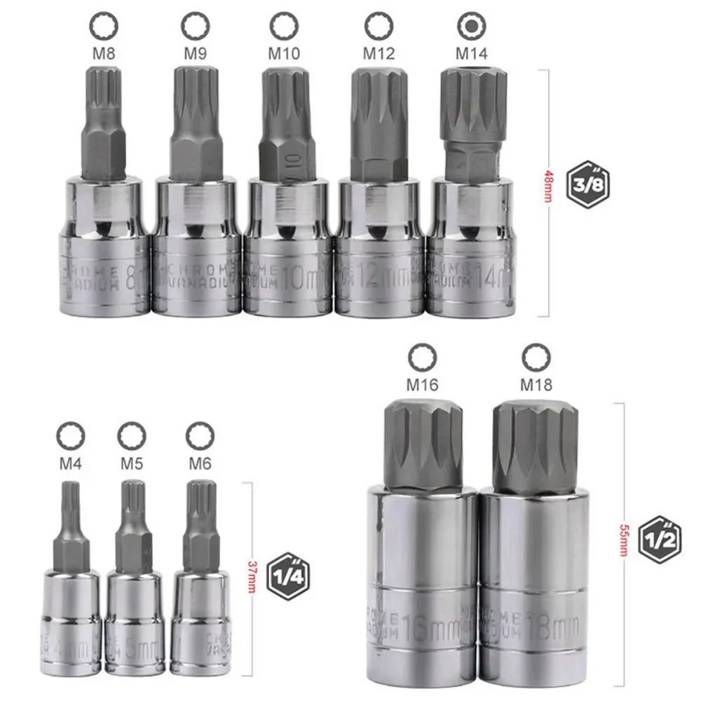 10 Pcs XZN 12 Point Triple Square Spline Bit Socket Set Tamper Proof with Case Automotive Tool Kit