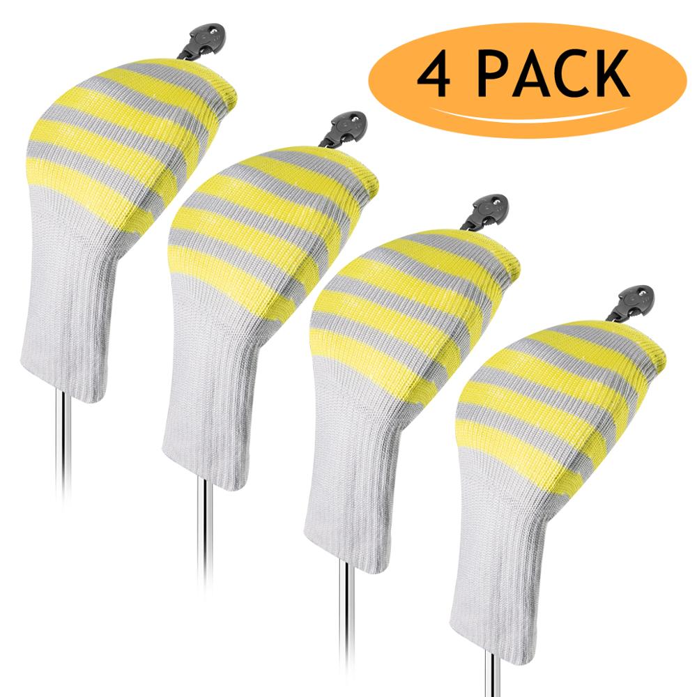 Couvre-chef de Club de Golf jaune rayure tricoté pilote de Golf couvre-chef en bois Fairway couverture en bois couverture hybride avec étiquettes de numéro 4 pièces: Default Title