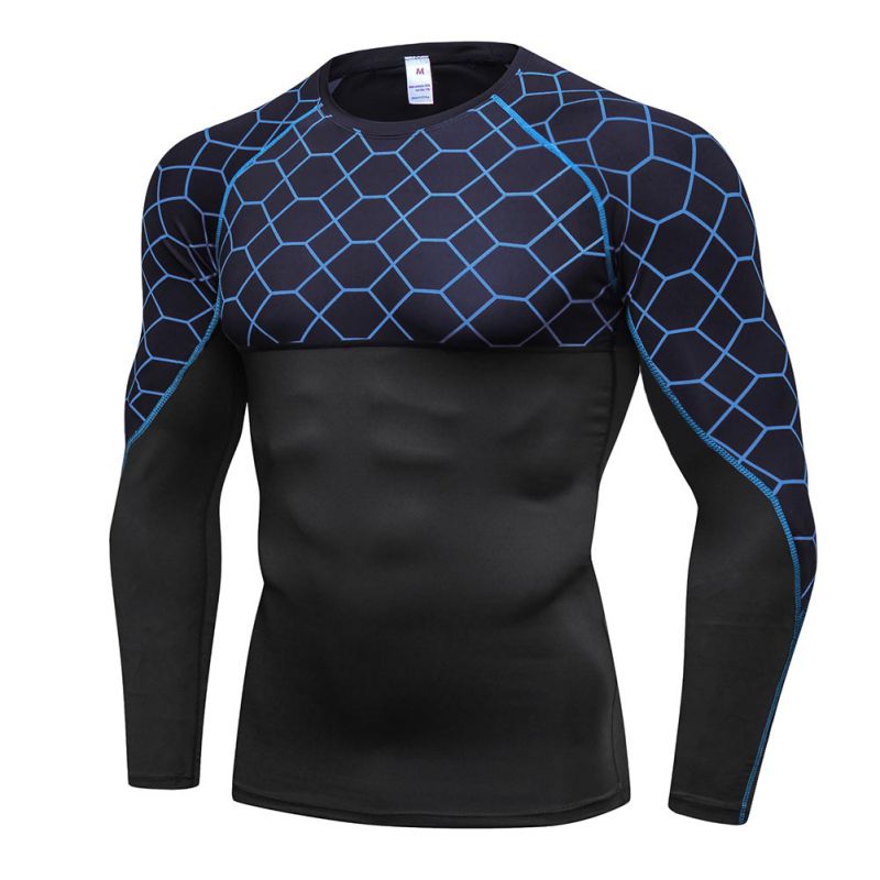 Man Quick Dry Compression Shirt Long Sleeves T Shirt Plus Size Fitness Clothing Solid Colorquick Dry Bodybuild Fitness Shirt: B / XXL