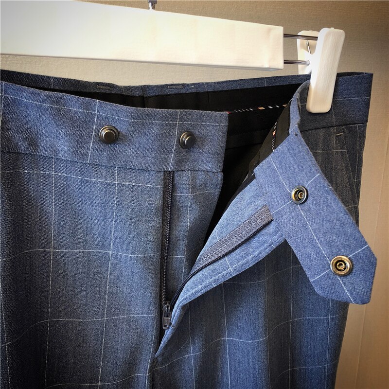 Pantalon Costume Spring Summer Plaid Casual Dress Ankle Pants Men's Social Trousers British Style Ankle-length Mens Dress Pants