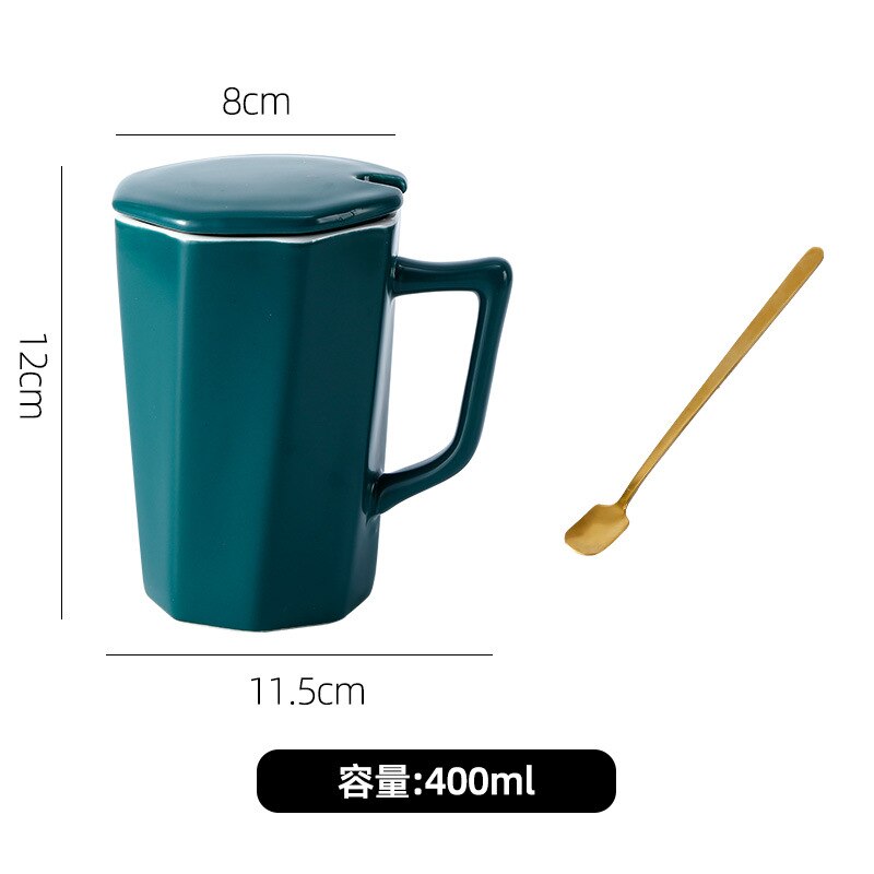 Celebrity Mark Cup Personality Trend Lovers Ceramic Spoon with Lid Large Capacity Office Coffee Cup for Men and Women: Green Cover Spoon