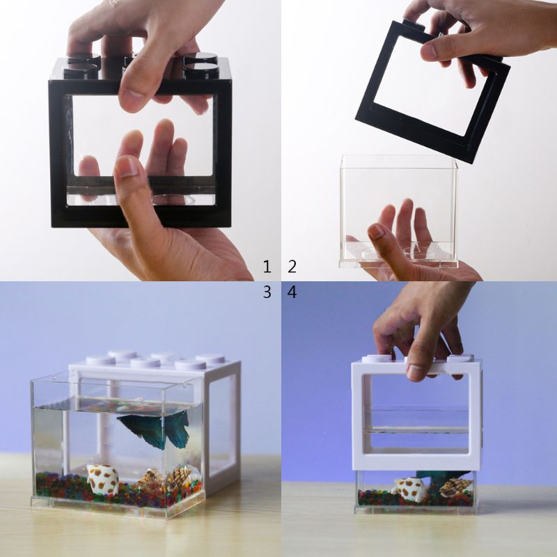 Usb mini akvarium fisketank med ledet lampe lys betta fisk slåss sylinder