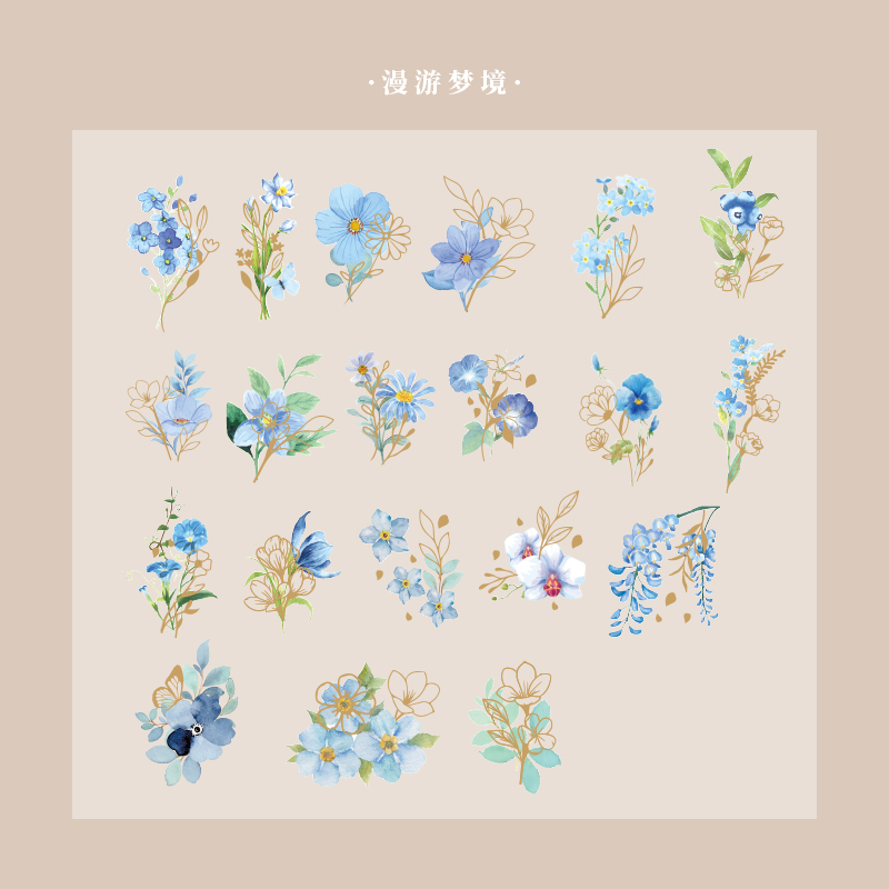 40 pcs Golden Outline Flowers Stickers aesthetic Art Handbook Diary DIY Decoration PET Sticker for Album Notebook: 4