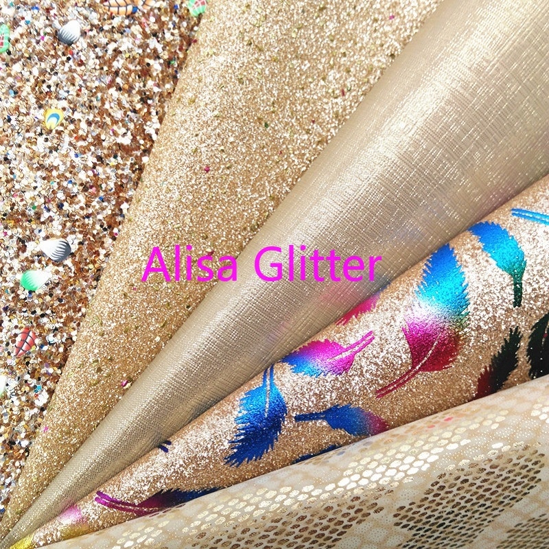 1 st  a4 storlek 21 x 29cm alisa glitter guld glittertyg, fjädertryckt glittertyg, orm konstläder för gör-det-själv  g215