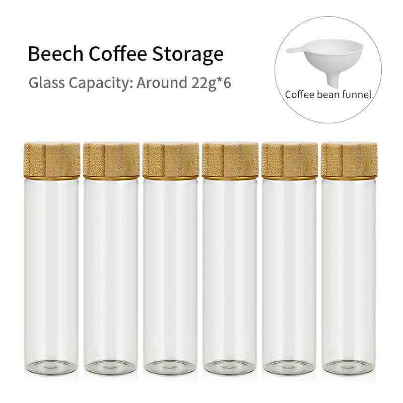 Coffee Beans Storage Tube Single Dose Glass 17g 22g Walnut Based Container With Funnel Espresso Accessories Goods Barista Tools: Dark Khaki