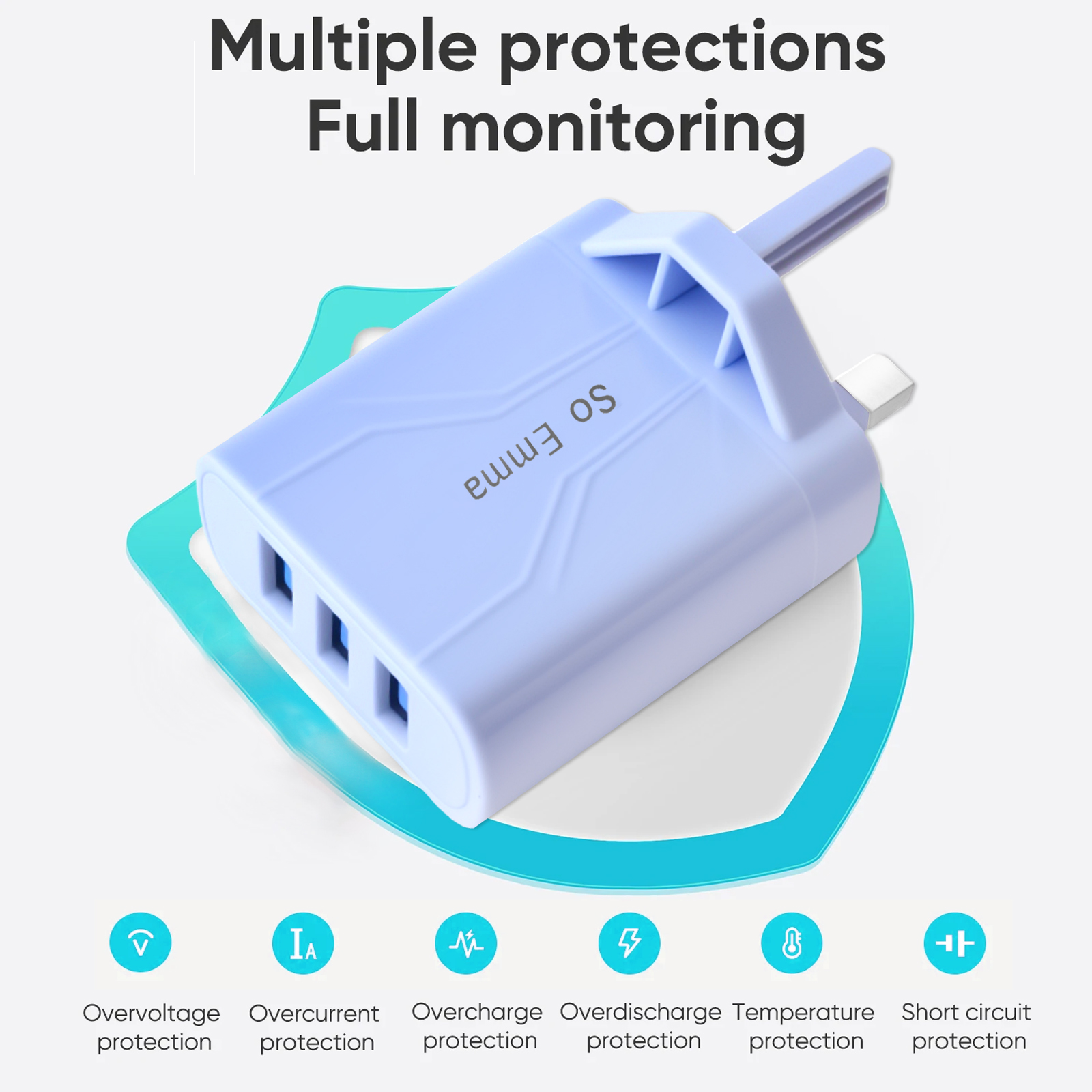 3-poorts USB-oplader Wandoplader, Multi USB-voedingsadapter voor iPhone, Android-telefoons, mobiele telefoons, camera's en MP3, UK-stekker