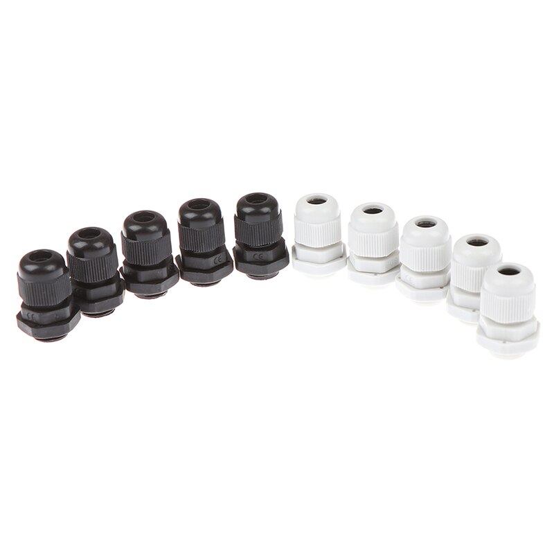 5pcs JETTING PG9 Wit Zwart Waterdicht Nylon Plastic Cable Gland Connector Voor 4-8mm Draad kabel