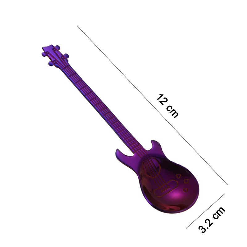 Cucharillas de café con forma de guitarra para helado, cucharilla pequeña de Metal de acero inoxidable, instrumento Musical de bajo: Bright Purple