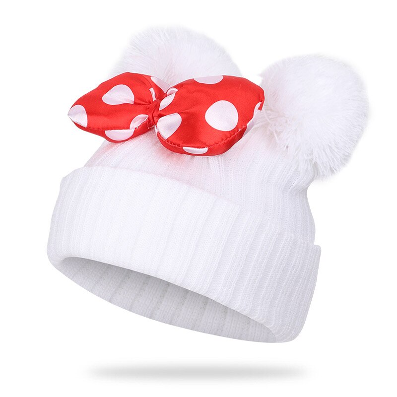 Kinderen kids winter hoed en pompom hoed wollen voering pompom peas baby meisje jongen hoed Baby Mutsen Kids Oor hoed: White-1