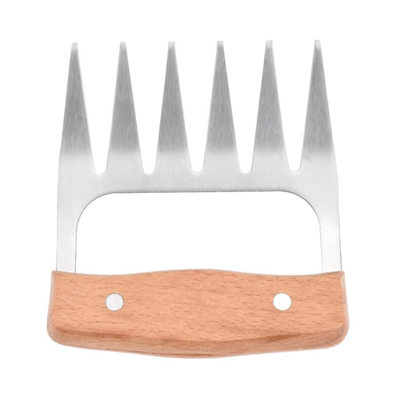 Wooden Handle Stainless Steel Bear Claw Tearing Chicken Meat Separator Six Teeth Picnic Meat Cutting Multifunction Tool: Default Title